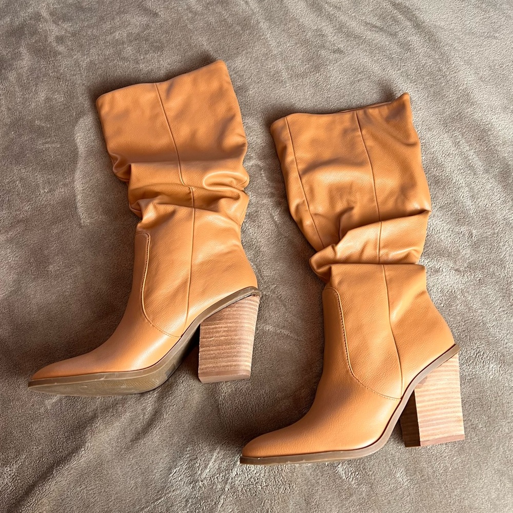 Sz 10 | NWOT Dolce Vita 'Numbra' Light Brown Slouchy Tall Knee High Heel Boots - Picture 4 of 17